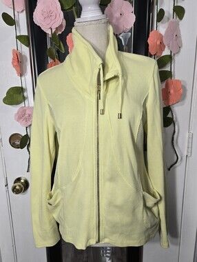 Zenergy By Chico's Sweater Jacket Size 0 Yellow Zip Cotton Blend Mesh